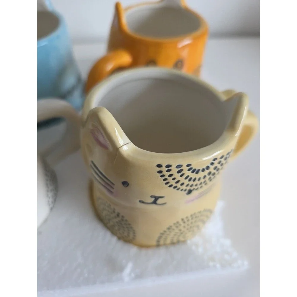 Cat Face Ceramic Mugs Set of 4 10oz Stoneware Coffee‎ Cups 1 Cracked